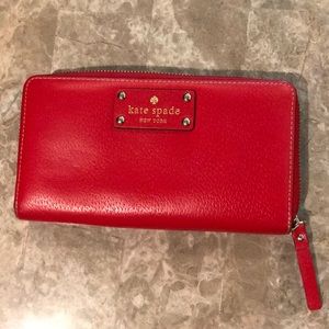 Kate spade red zip around wallet-authentic